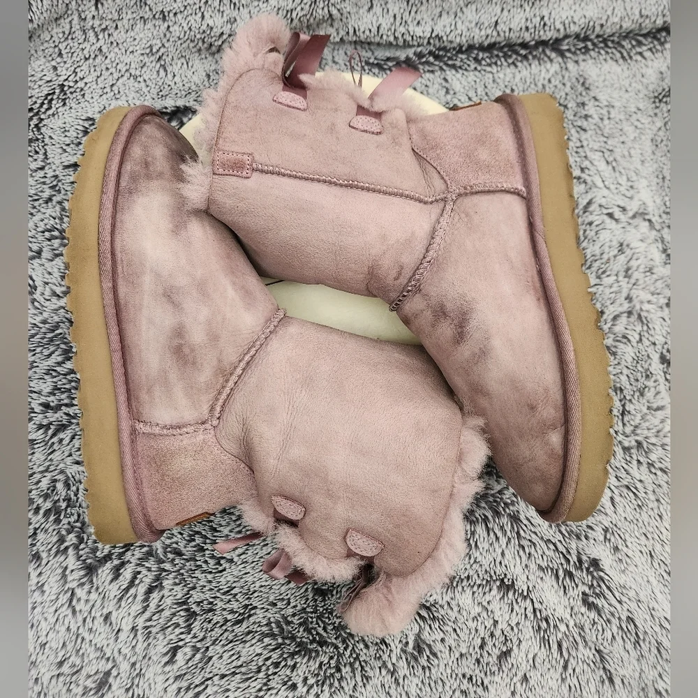 UGG Bailey Bow II Purple/Shadow Leather Sheepskin Boots Women's Size 7